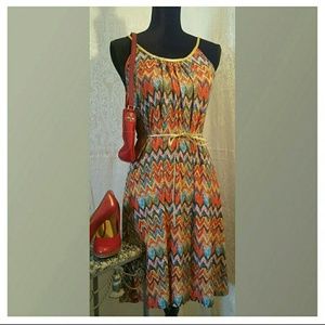 Bright Chevron Print Dress M